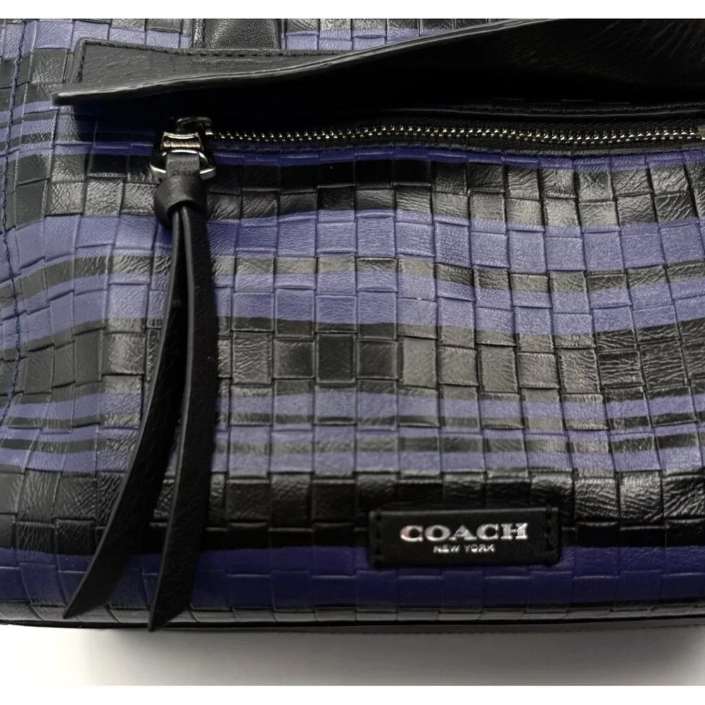 Coach Style 31001 Bleeker Blue Black Woven Leather Satchel Crossbody‎ Small Bag